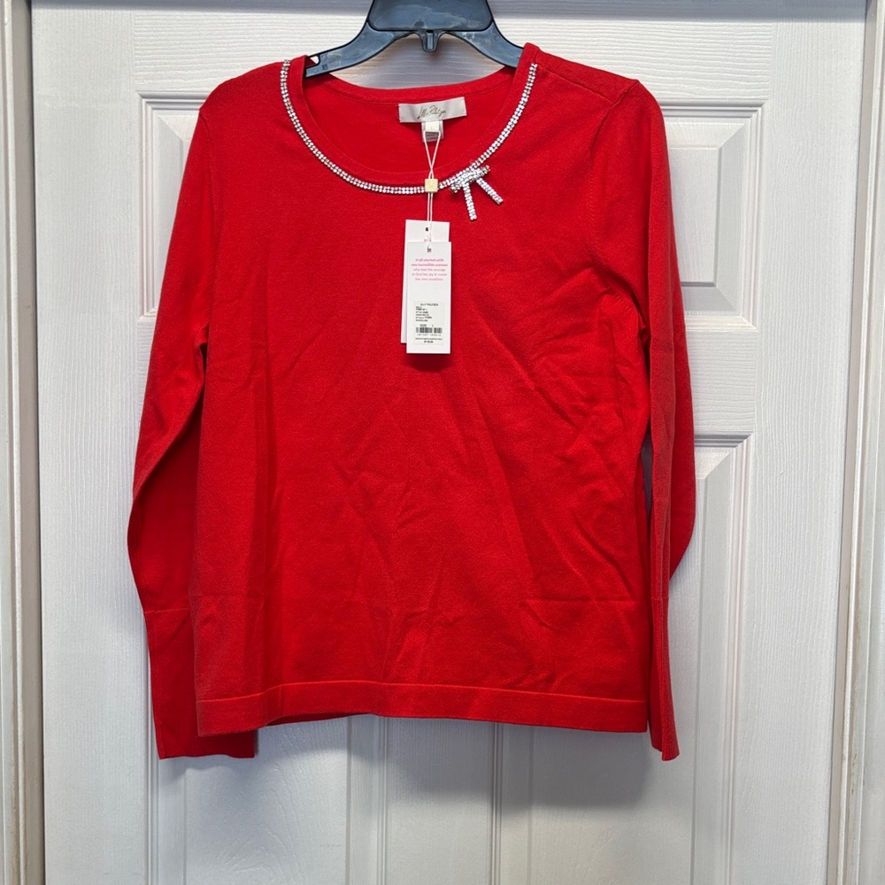Lilly Pulitzer Jeweled-Trim Red Crewneck Sweater